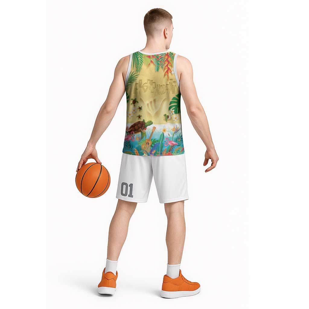 Hawaiian Alohawaii Basketball Jersey Tropical Plants and Animals on The Beach - Polynesian Pride