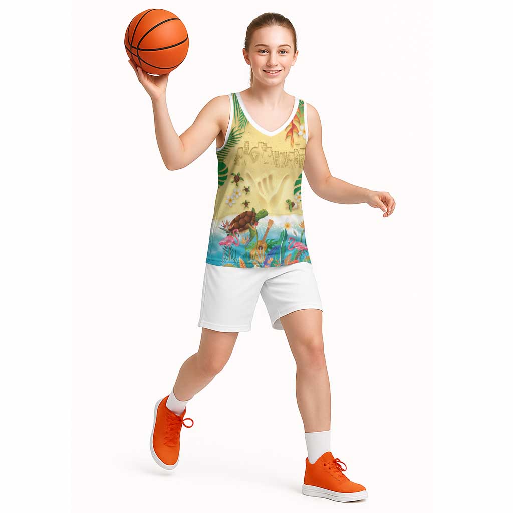 Hawaiian Alohawaii Basketball Jersey Tropical Plants and Animals on The Beach - Polynesian Pride