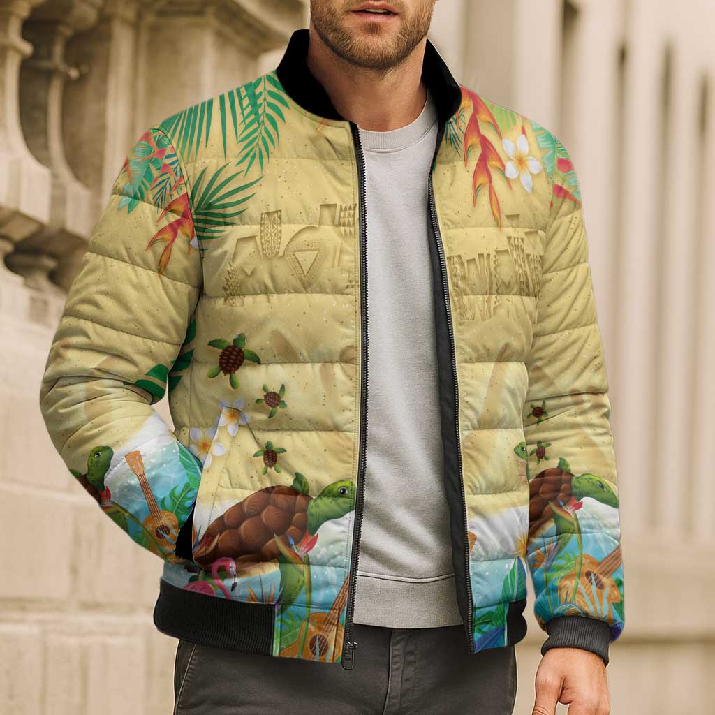 Hawaiian Alohawaii Bomber Puffer Jacket Tropical Plants and Animals on The Beach - Polynesian Pride