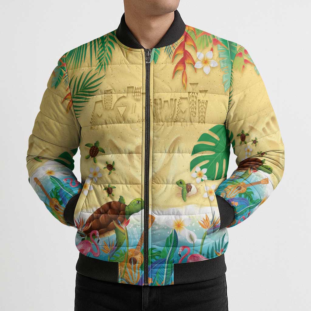 Hawaiian Alohawaii Bomber Puffer Jacket Tropical Plants and Animals on The Beach - Polynesian Pride