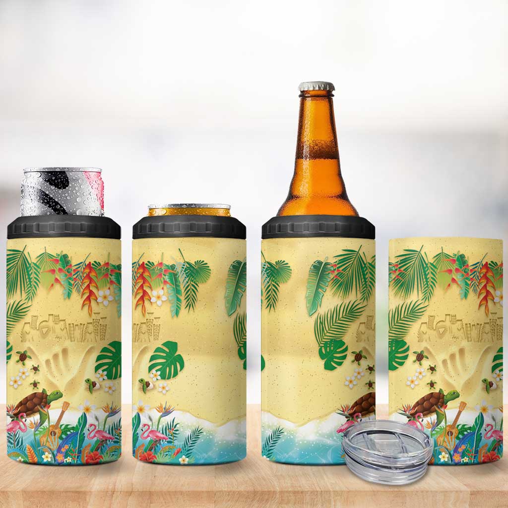 Hawaiian Alohawaii 4 in 1 Can Cooler Tumbler Tropical Plants and Animals on The Beach - Polynesian Pride