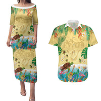 Hawaiian Alohawaii Couples Matching Puletasi and Hawaiian Shirt Tropical Plants and Animals on The Beach - Polynesian Pride