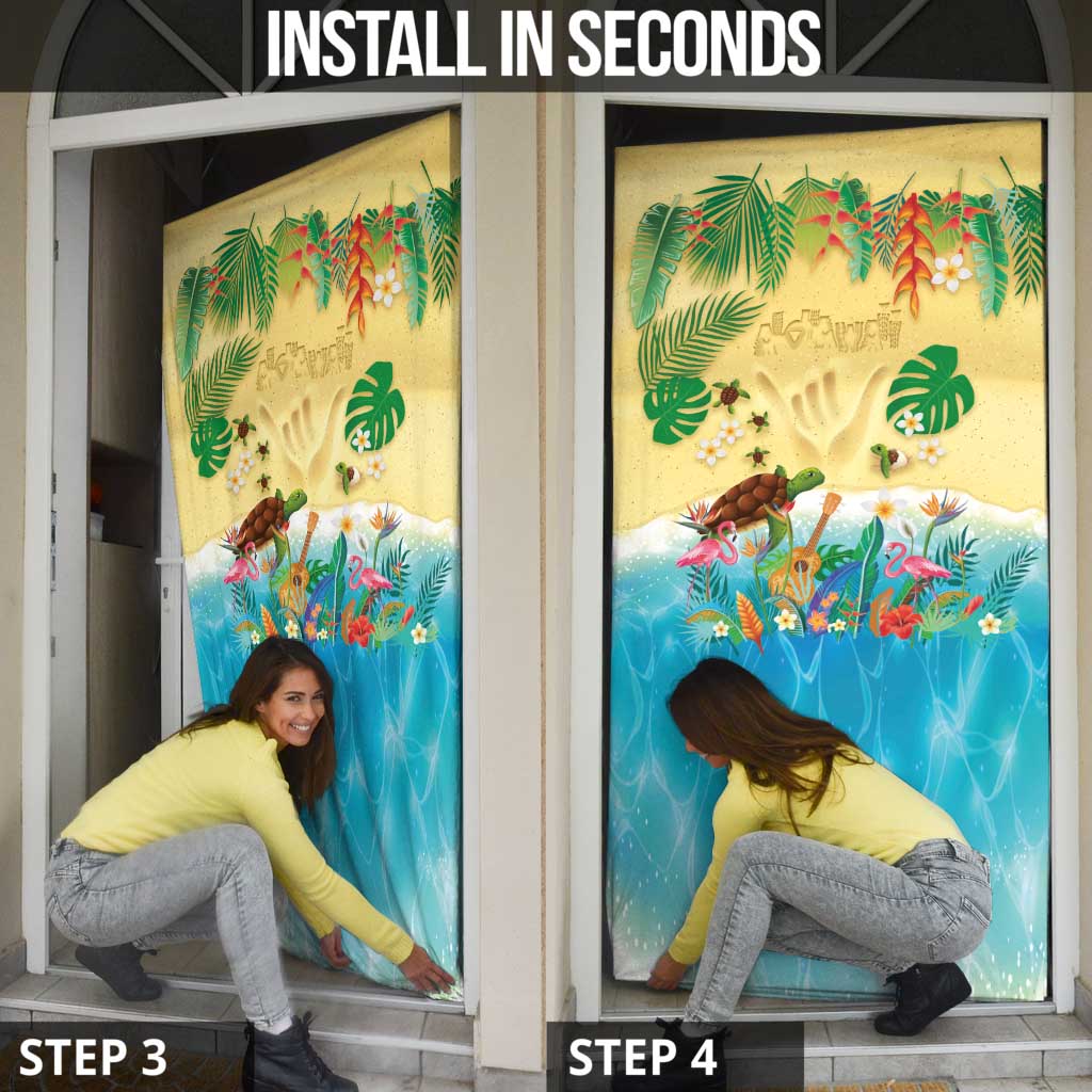 Hawaiian Alohawaii Door Cover Tropical Plants and Animals on The Beach - Polynesian Pride