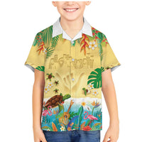 Hawaiian Alohawaii Family Matching Mermaid Dress and Hawaiian Shirt Tropical Plants and Animals on The Beach - Polynesian Pride