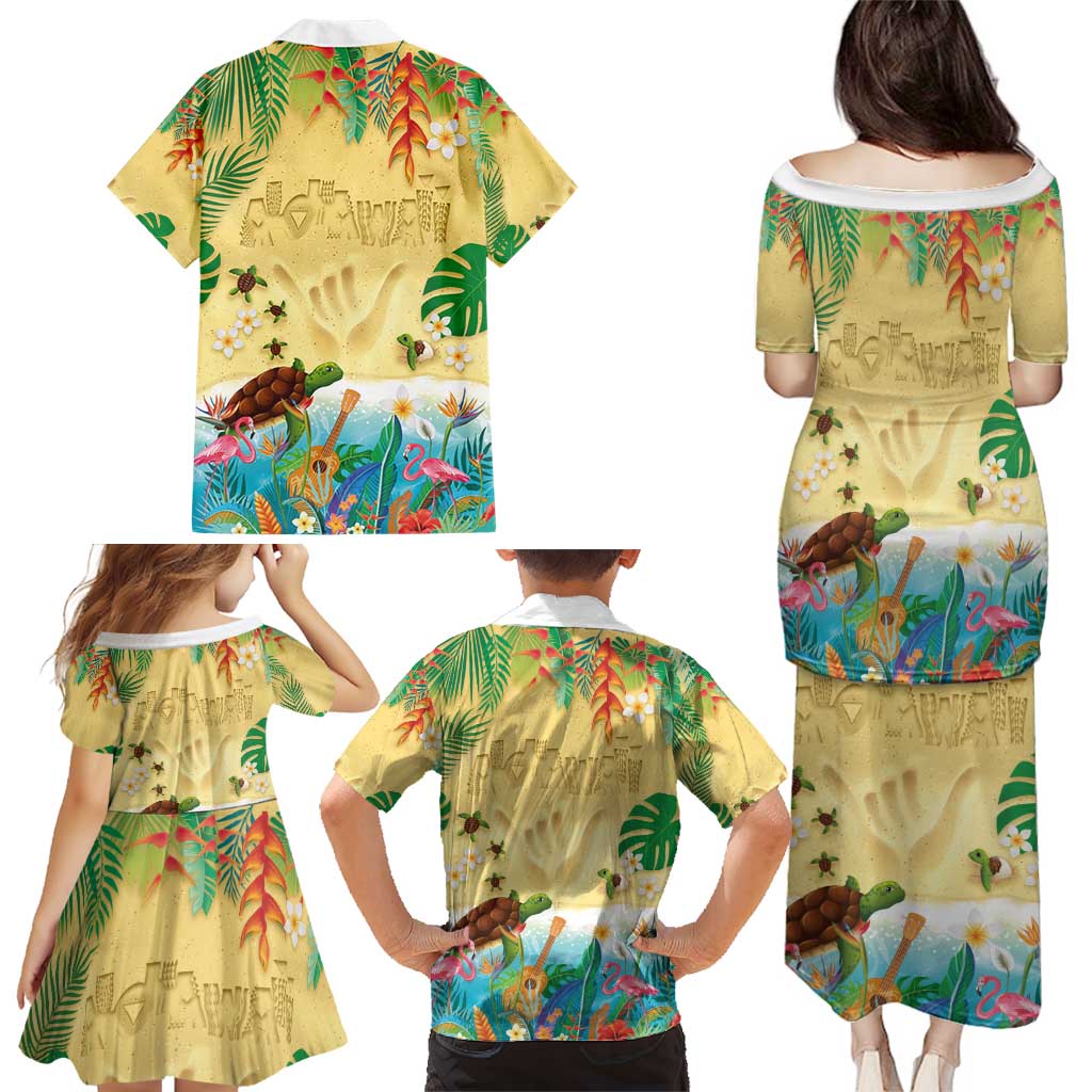 Hawaiian Alohawaii Family Matching Puletasi and Hawaiian Shirt Tropical Plants and Animals on The Beach - Polynesian Pride