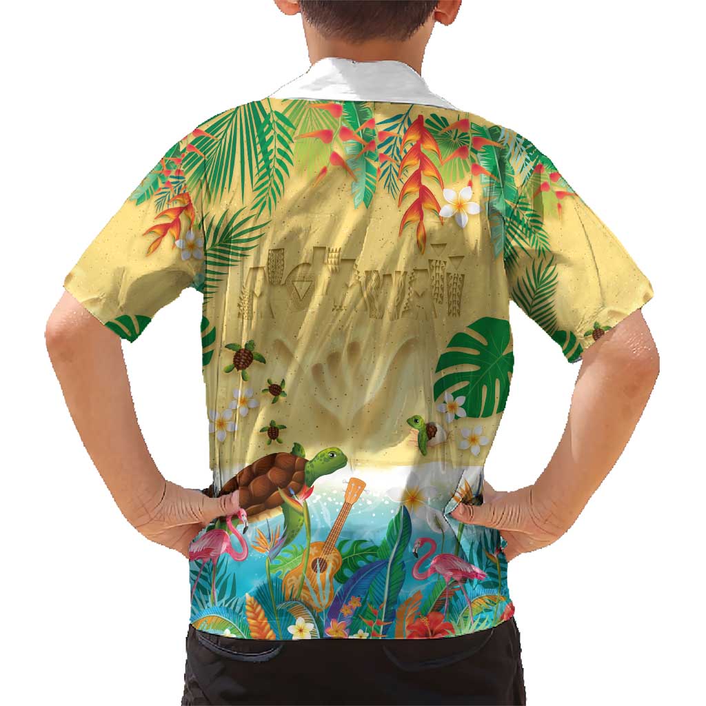Hawaiian Alohawaii Family Matching Short Sleeve Bodycon Dress and Hawaiian Shirt Tropical Plants and Animals on The Beach - Polynesian Pride