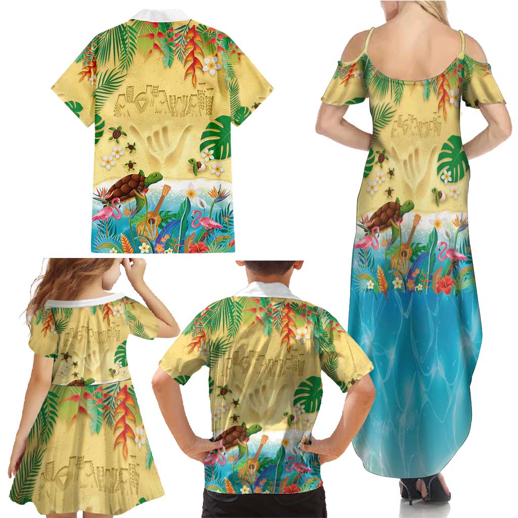 Hawaiian Alohawaii Family Matching Summer Maxi Dress and Hawaiian Shirt Tropical Plants and Animals on The Beach - Polynesian Pride