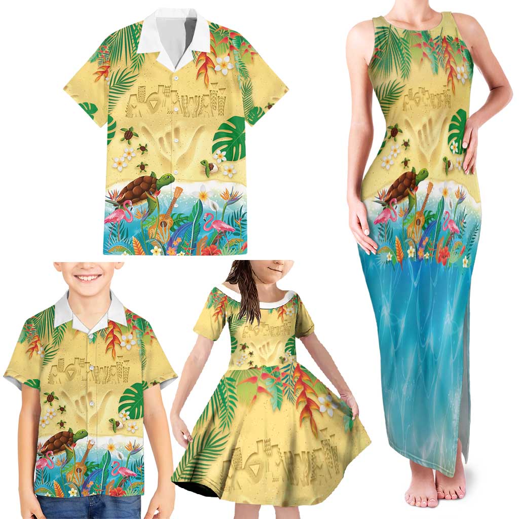 Hawaiian Alohawaii Family Matching Tank Maxi Dress and Hawaiian Shirt Tropical Plants and Animals on The Beach - Polynesian Pride