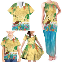 Hawaiian Alohawaii Family Matching Tank Maxi Dress and Hawaiian Shirt Tropical Plants and Animals on The Beach - Polynesian Pride