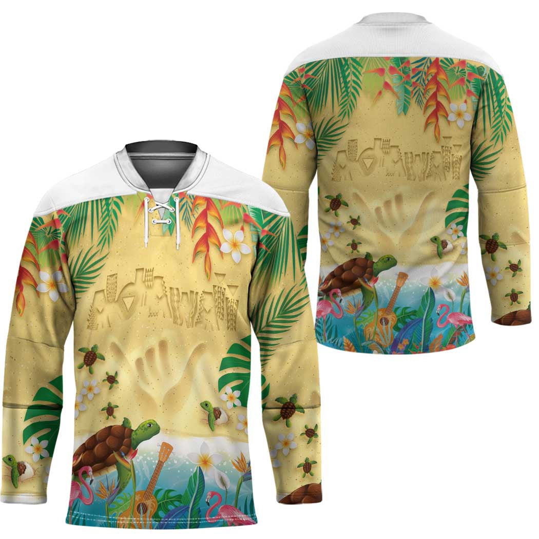 Hawaiian Alohawaii Hockey Jersey Tropical Plants and Animals on The Beach - Polynesian Pride