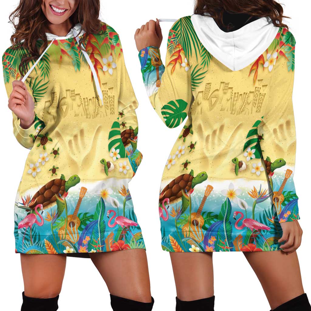 Hawaiian Alohawaii Hoodie Dress Tropical Plants and Animals on The Beach - Polynesian Pride