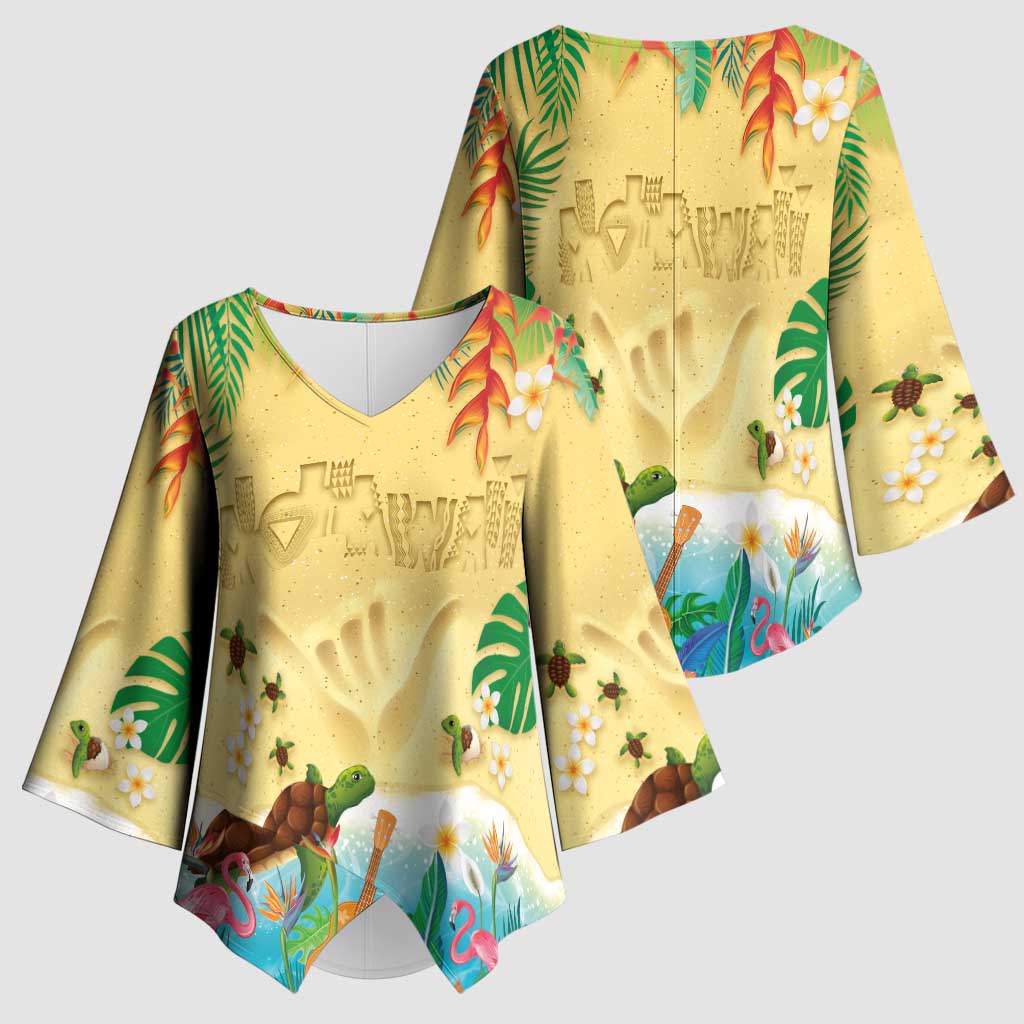 Hawaiian Alohawaii Kimono Sleeve Blouse Tropical Plants and Animals on The Beach - Polynesian Pride