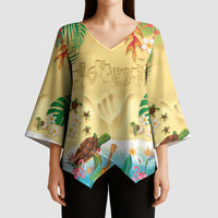 Hawaiian Alohawaii Kimono Sleeve Blouse Tropical Plants and Animals on The Beach - Polynesian Pride