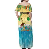 Hawaiian Alohawaii Off Shoulder Maxi Dress Tropical Plants and Animals on The Beach - Polynesian Pride