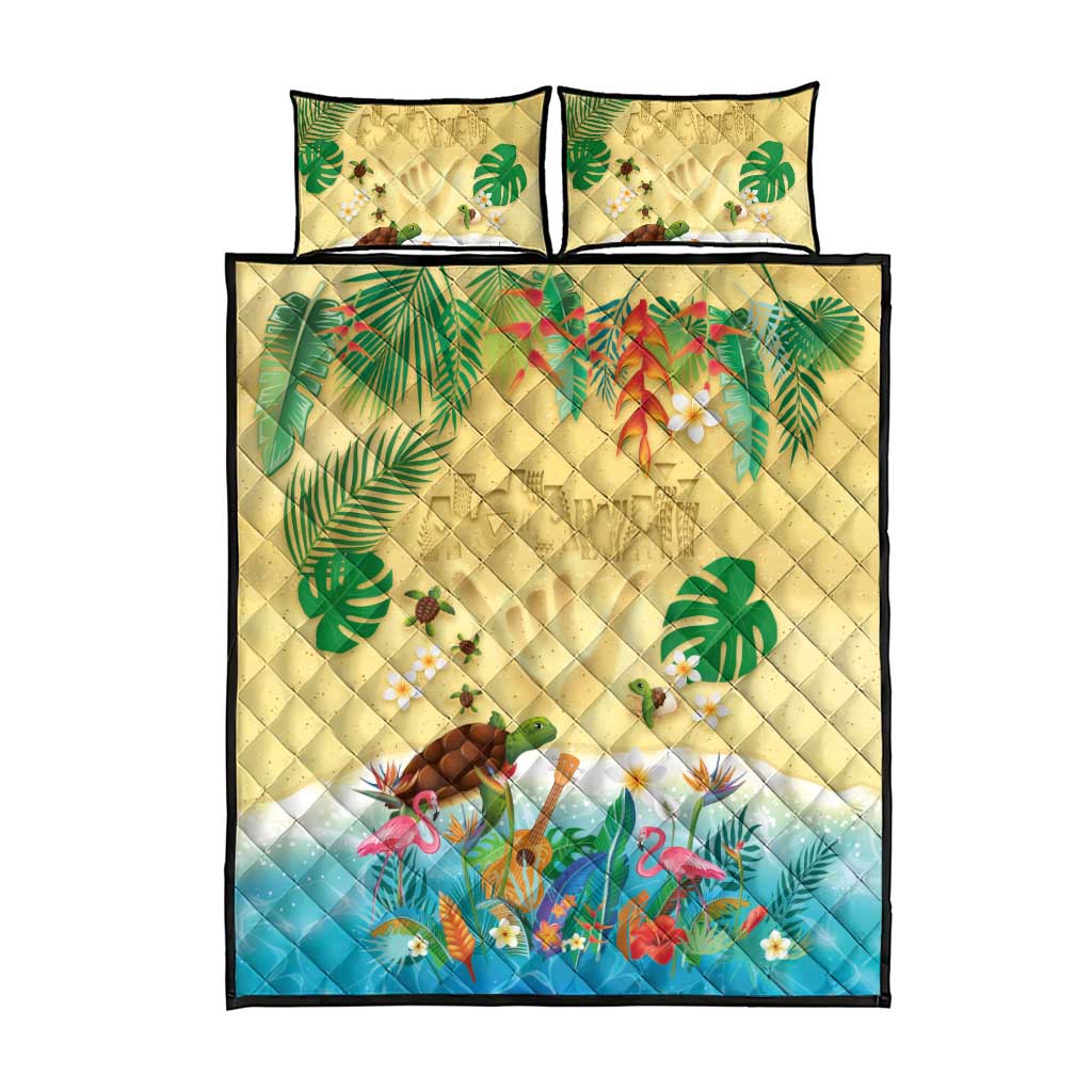 Hawaiian Alohawaii Quilt Bed Set Tropical Plants and Animals on The Beach - Polynesian Pride