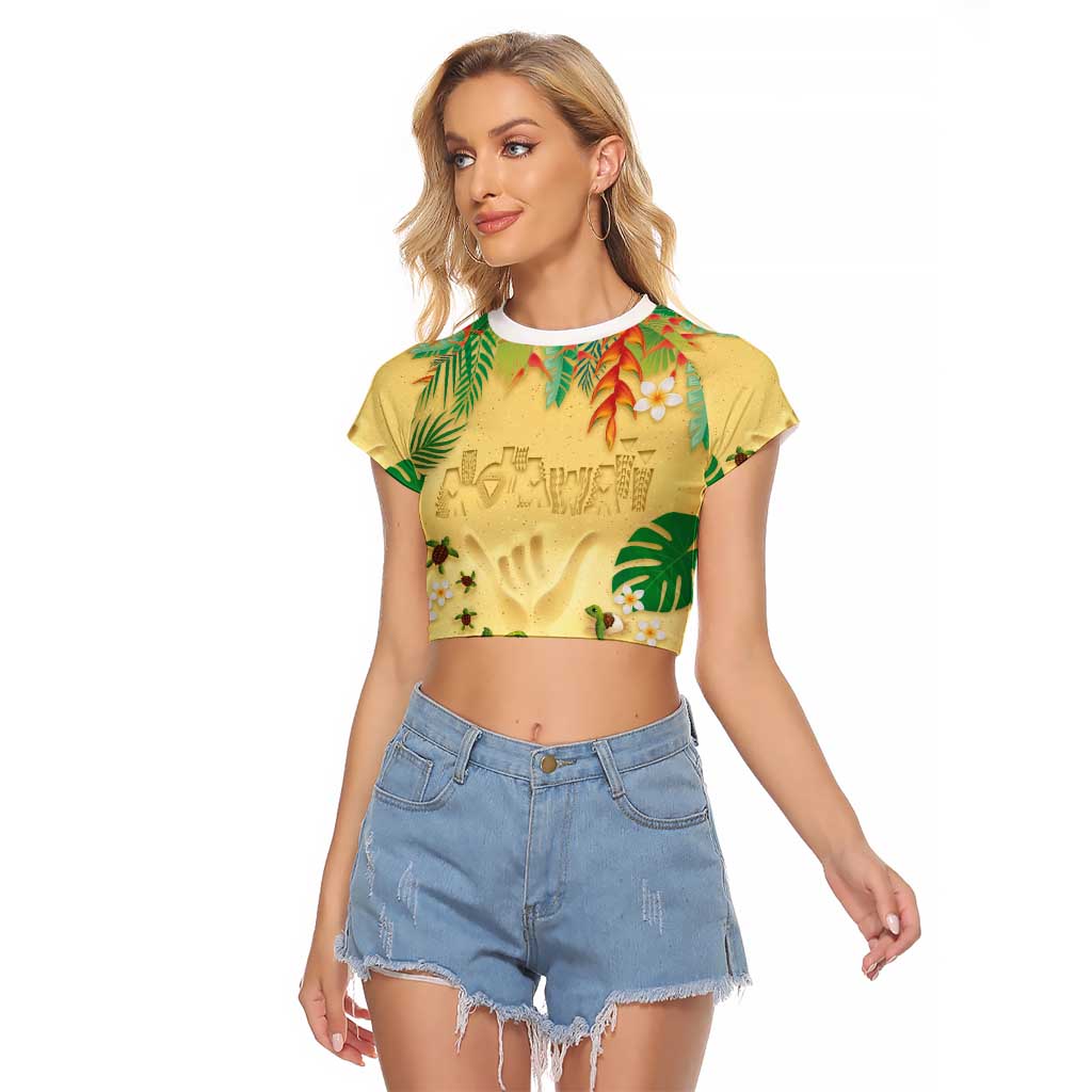 Hawaiian Alohawaii Raglan Cropped T Shirt Tropical Plants and Animals on The Beach - Polynesian Pride