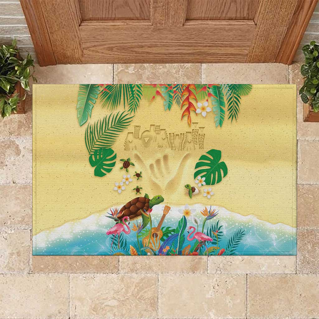 Hawaiian Alohawaii Rubber Doormat Tropical Plants and Animals on The Beach - Polynesian Pride