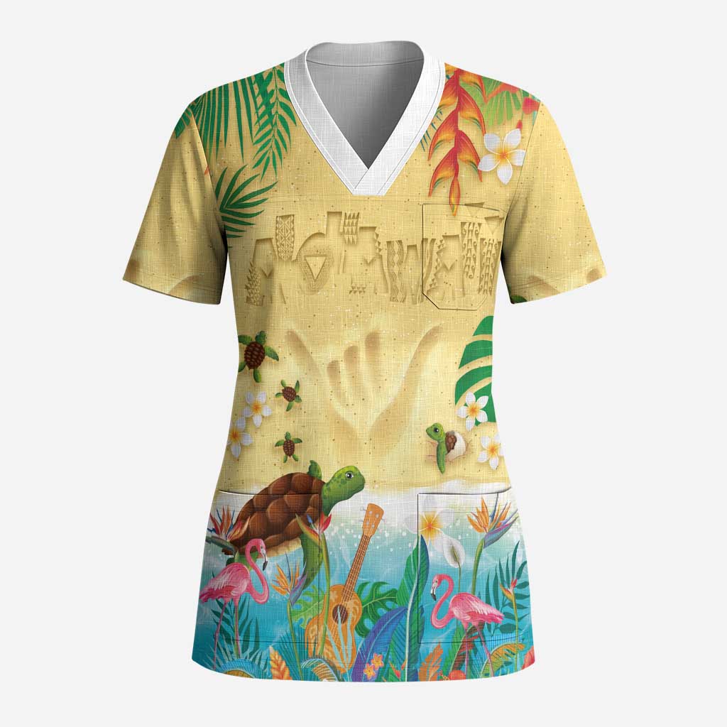 Hawaiian Alohawaii Scrub Top Tropical Plants and Animals on The Beach - Polynesian Pride