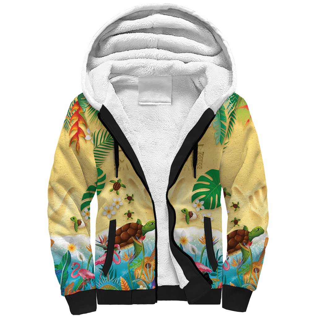 Hawaiian Alohawaii Sherpa Hoodie Tropical Plants and Animals on The Beach - Polynesian Pride