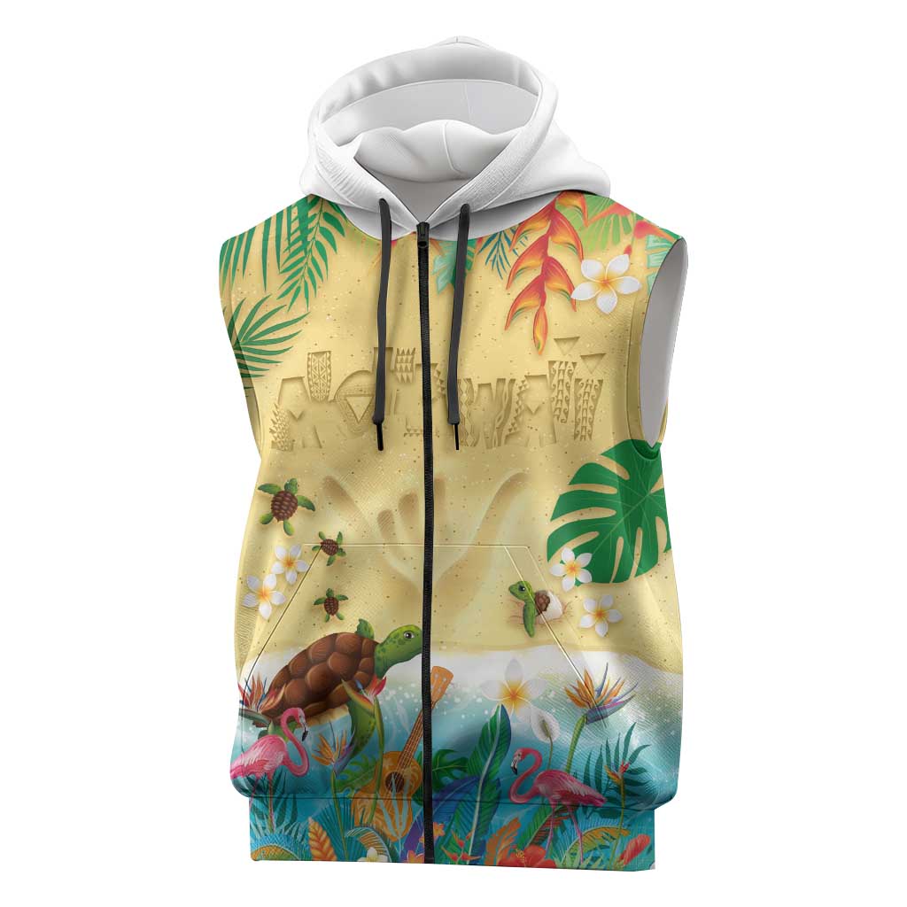 Hawaiian Alohawaii Sleeveless Zip Hoodie Tropical Plants and Animals on The Beach - Polynesian Pride