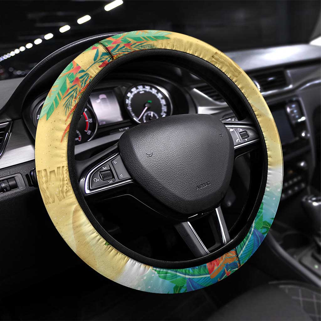 Hawaiian Alohawaii Steering Wheel Cover Tropical Plants and Animals on The Beach - Polynesian Pride