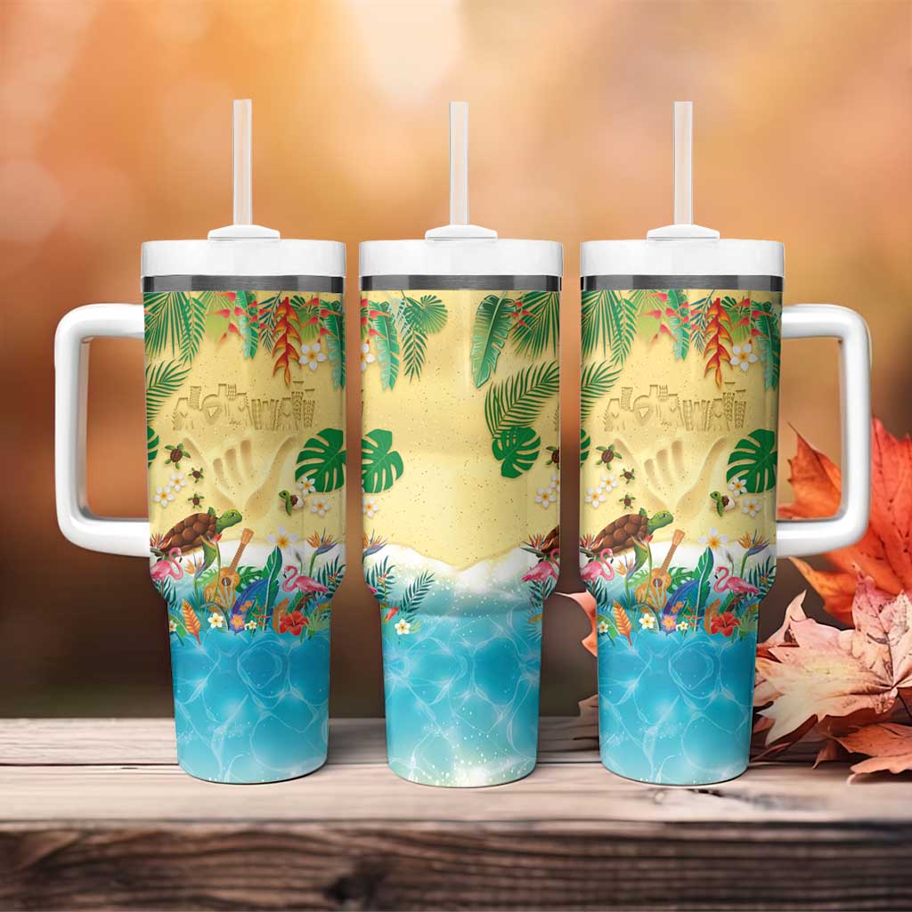 Hawaiian Alohawaii Tumbler With Handle Tropical Plants and Animals on The Beach - Polynesian Pride