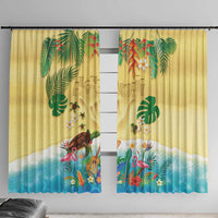 Hawaiian Alohawaii Window Curtain Tropical Plants and Animals on The Beach - Polynesian Pride
