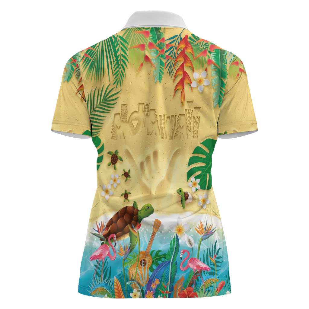 Hawaiian Alohawaii Women Polo Shirt Tropical Plants and Animals on The Beach - Polynesian Pride