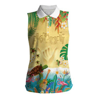 Hawaiian Alohawaii Women Sleeveless Polo Shirt Tropical Plants and Animals on The Beach - Polynesian Pride