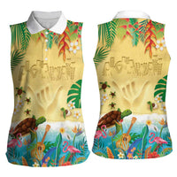 Hawaiian Alohawaii Women Sleeveless Polo Shirt Tropical Plants and Animals on The Beach - Polynesian Pride