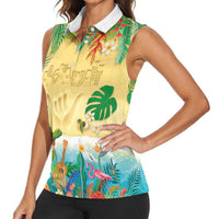 Hawaiian Alohawaii Women Sleeveless Polo Shirt Tropical Plants and Animals on The Beach - Polynesian Pride
