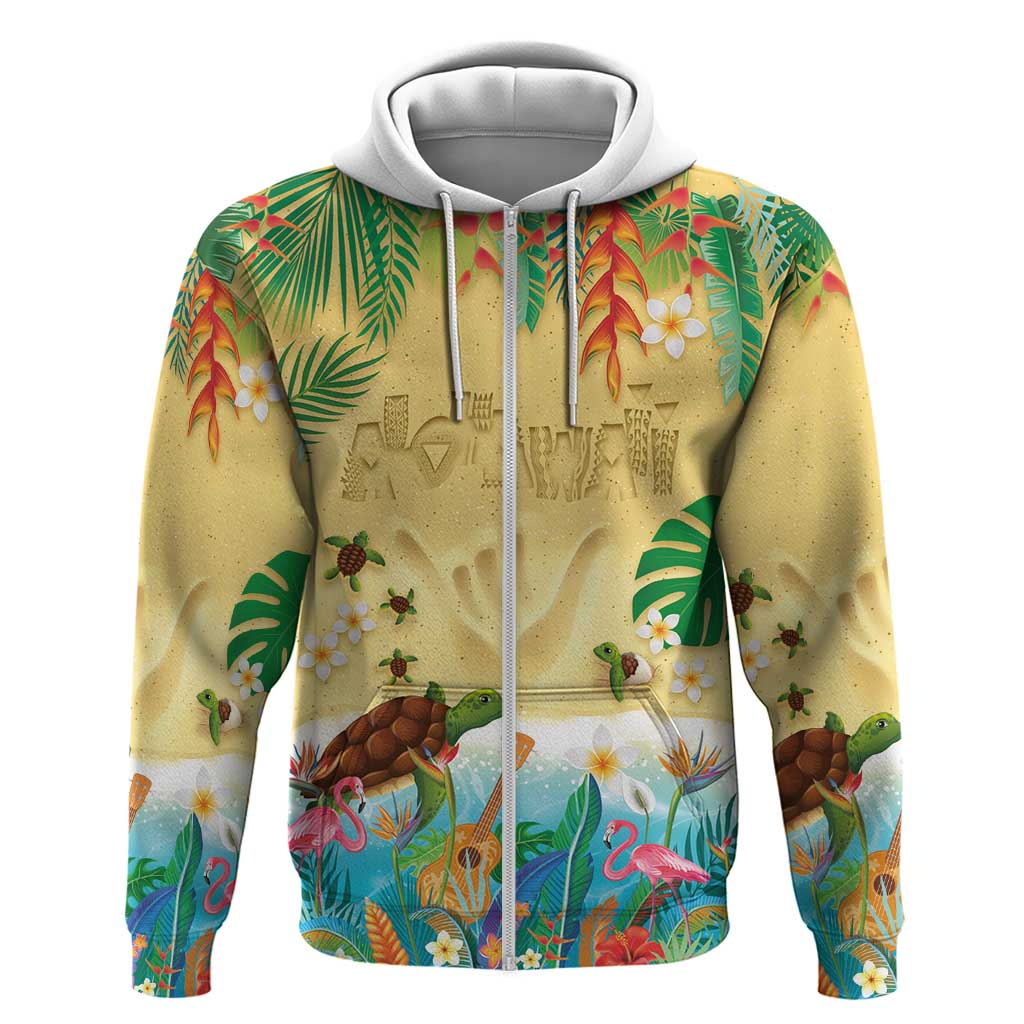 Hawaiian Alohawaii Zip Hoodie Tropical Plants and Animals on The Beach - Polynesian Pride
