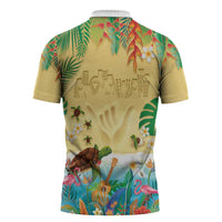 Hawaiian Alohawaii Zipper Polo Shirt Tropical Plants and Animals on The Beach - Polynesian Pride