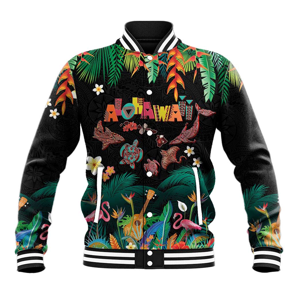 Hawaiian Alohawaii Baseball Jacket Tribal Sea Animals Tattoo and Tropical Plants - Polynesian Pride