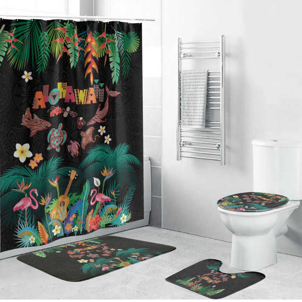 Hawaiian Alohawaii Bathroom Set Tribal Sea Animals Tattoo and Tropical Plants - Polynesian Pride