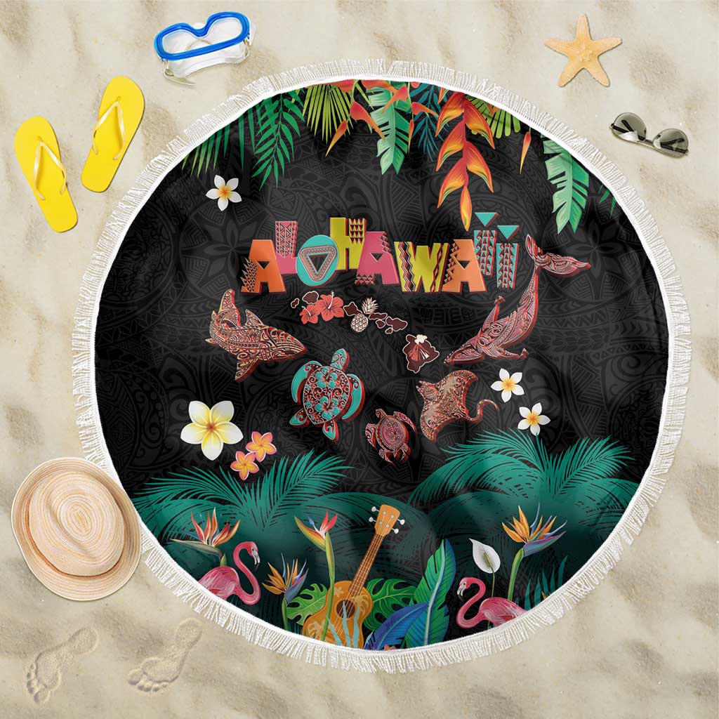 Hawaiian Alohawaii Beach Blanket Tribal Sea Animals Tattoo and Tropical Plants - Polynesian Pride