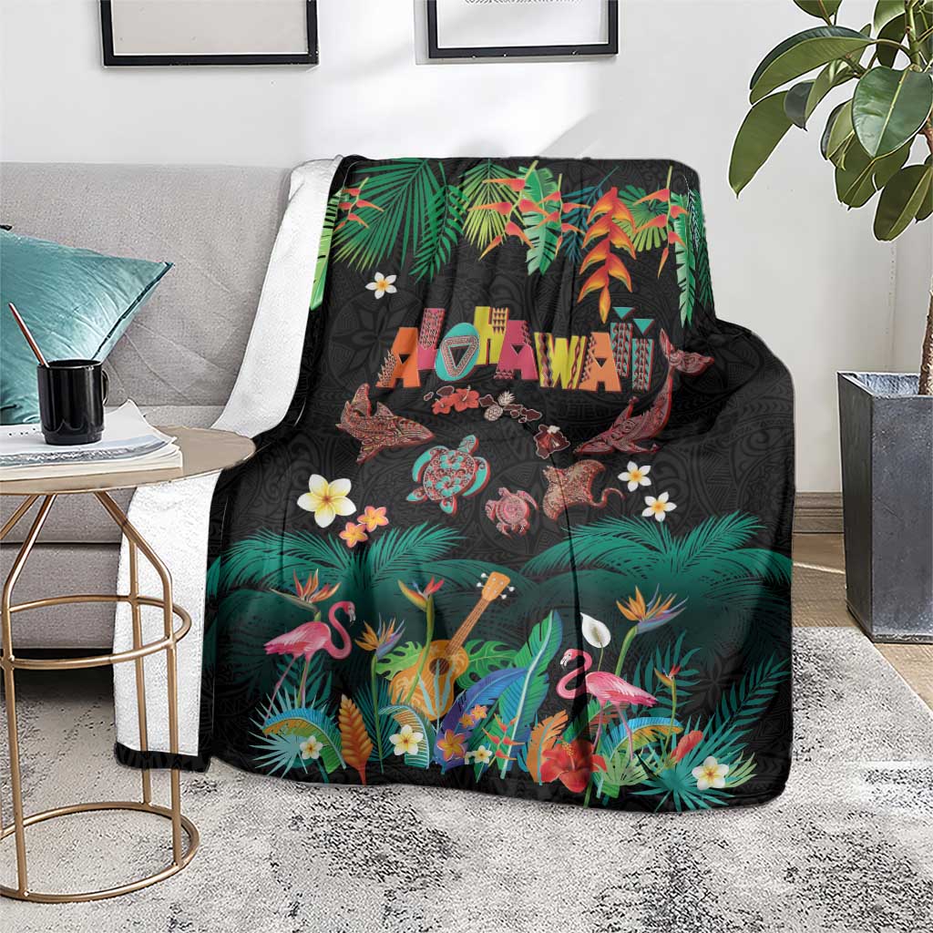 Hawaiian Alohawaii Blanket Tribal Sea Animals Tattoo and Tropical Plants - Polynesian Pride