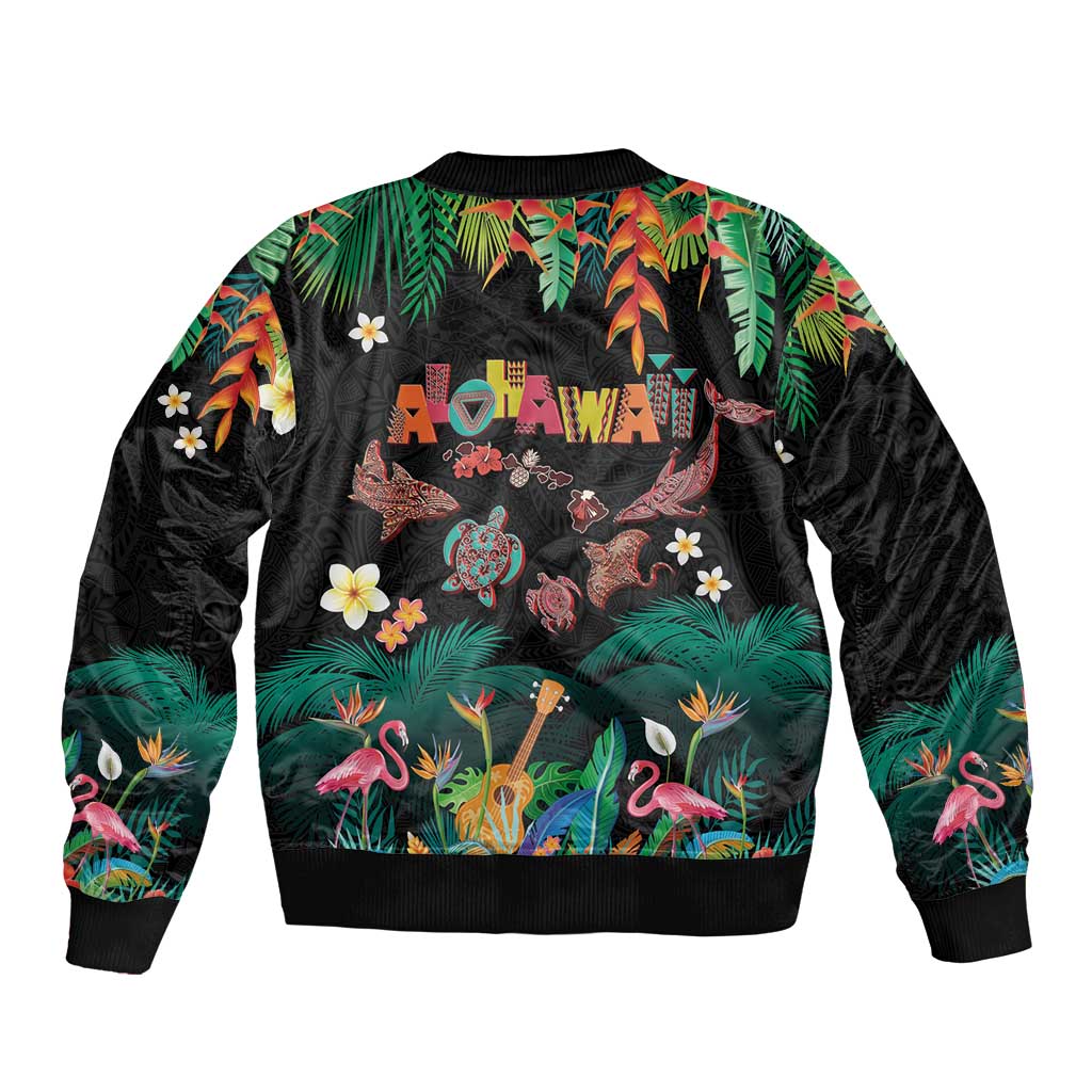 Hawaiian Alohawaii Bomber Jacket Tribal Sea Animals Tattoo and Tropical Plants - Polynesian Pride