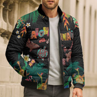 Hawaiian Alohawaii Bomber Puffer Jacket Tribal Sea Animals Tattoo and Tropical Plants - Polynesian Pride