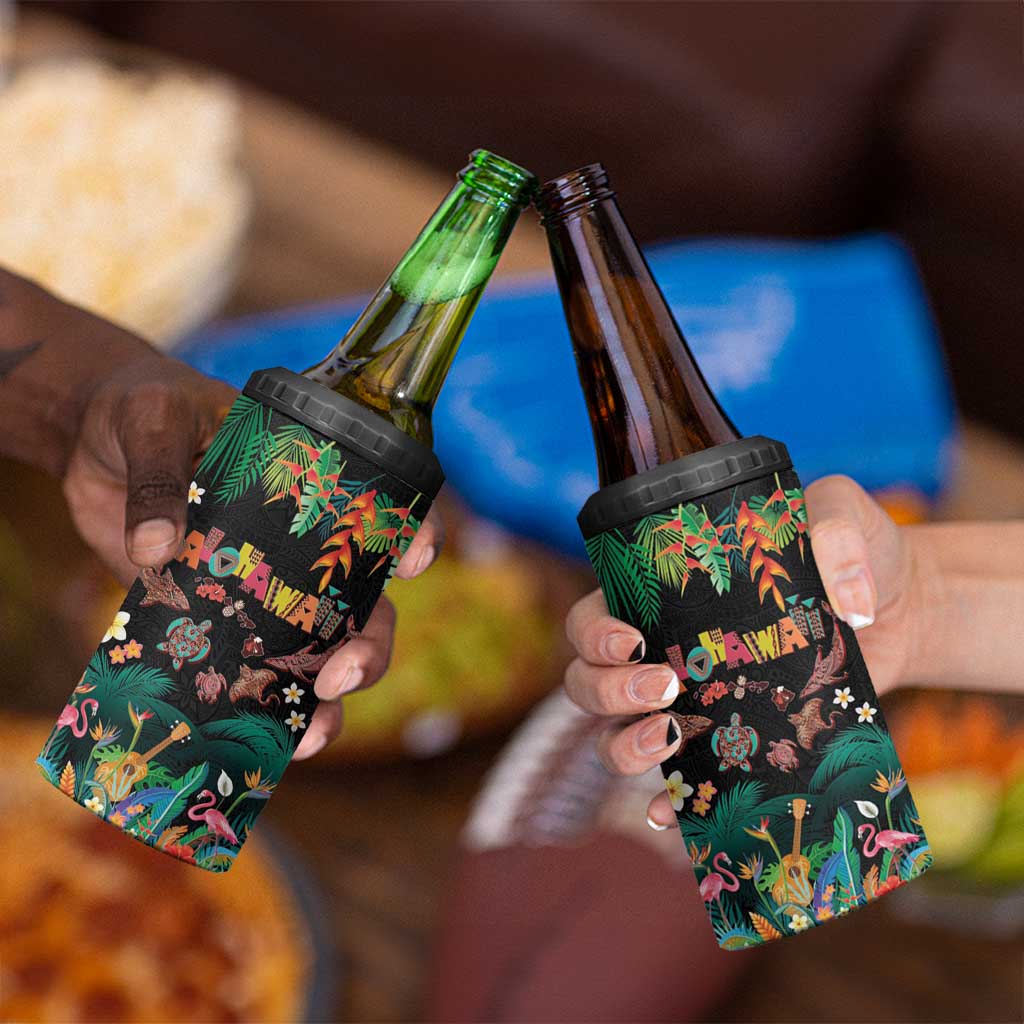 Hawaiian Alohawaii 4 in 1 Can Cooler Tumbler Tribal Sea Animals Tattoo and Tropical Plants - Polynesian Pride