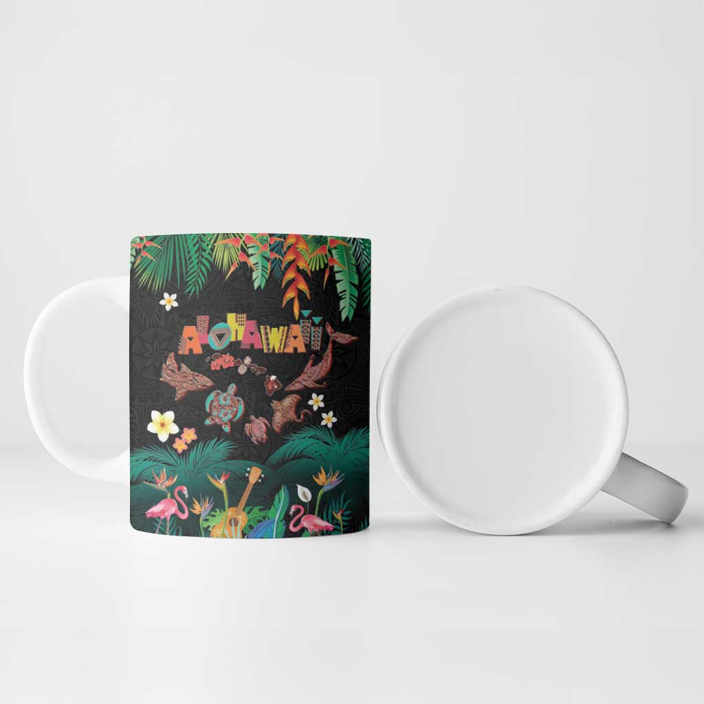 Hawaiian Alohawaii Ceramic Mug Tribal Sea Animals Tattoo and Tropical Plants - Polynesian Pride