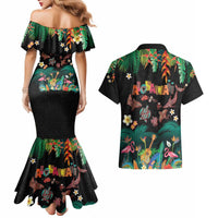 Hawaiian Alohawaii Couples Matching Mermaid Dress and Hawaiian Shirt Tribal Sea Animals Tattoo and Tropical Plants - Polynesian Pride