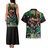Hawaiian Alohawaii Couples Matching Tank Maxi Dress and Hawaiian Shirt Tribal Sea Animals Tattoo and Tropical Plants - Polynesian Pride
