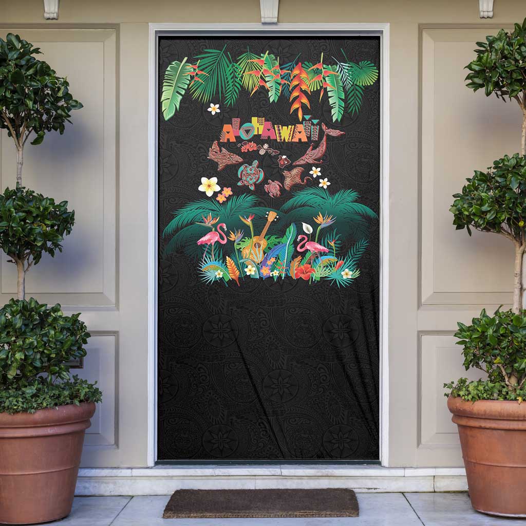Hawaiian Alohawaii Door Cover Tribal Sea Animals Tattoo and Tropical Plants - Polynesian Pride