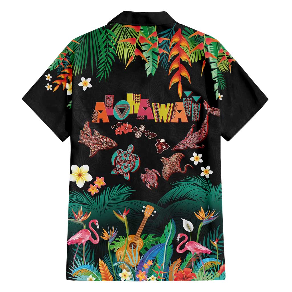 Hawaiian Alohawaii Family Matching Off Shoulder Maxi Dress and Hawaiian Shirt Tribal Sea Animals Tattoo and Tropical Plants - Polynesian Pride