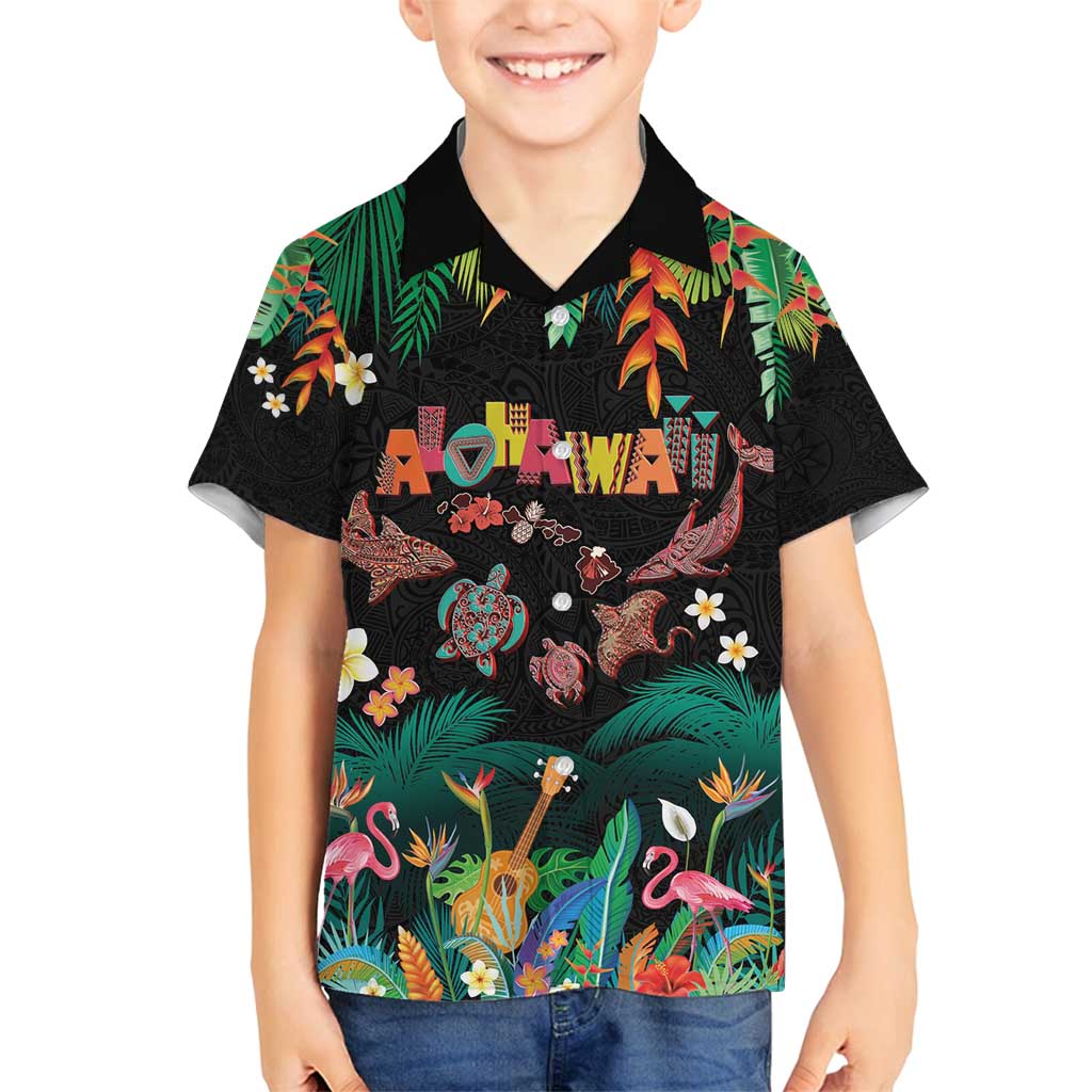 Hawaiian Alohawaii Family Matching Summer Maxi Dress and Hawaiian Shirt Tribal Sea Animals Tattoo and Tropical Plants - Polynesian Pride