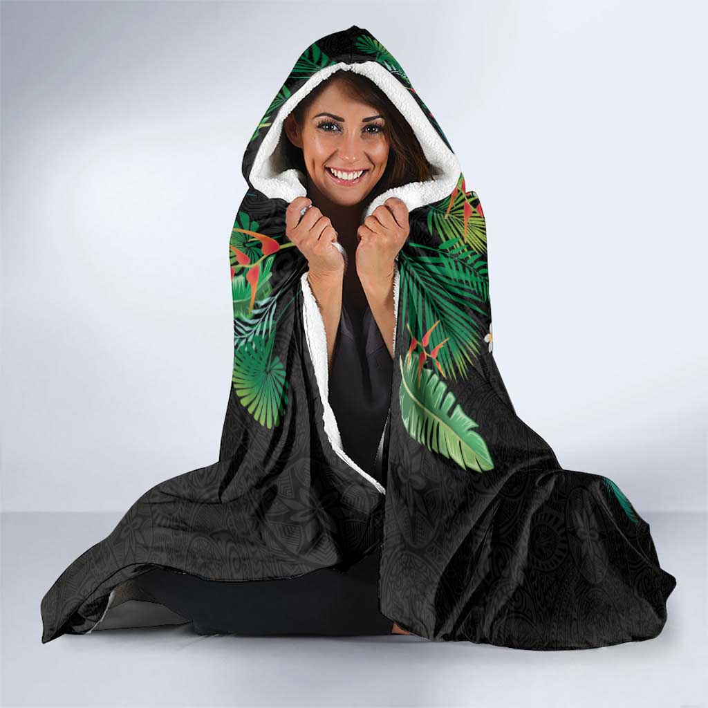 Hawaiian Alohawaii Hooded Blanket Tribal Sea Animals Tattoo and Tropical Plants - Polynesian Pride