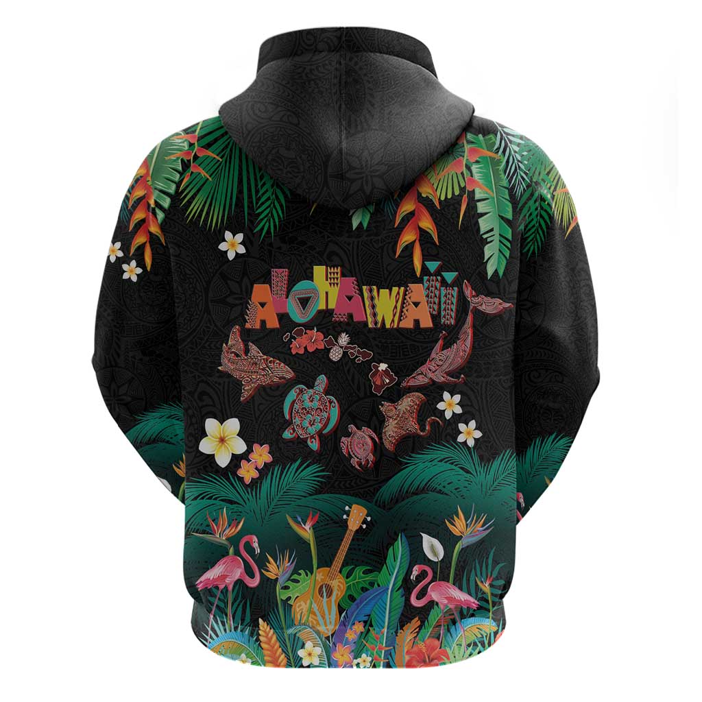 Hawaiian Alohawaii Hoodie Tribal Sea Animals Tattoo and Tropical Plants - Polynesian Pride