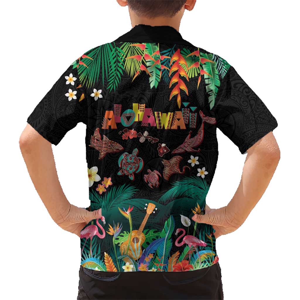 Hawaiian Alohawaii Kid Hawaiian Shirt Tribal Sea Animals Tattoo and Tropical Plants - Polynesian Pride