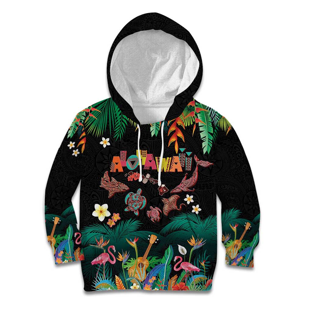 Hawaiian Alohawaii Kid Hoodie Tribal Sea Animals Tattoo and Tropical Plants - Polynesian Pride
